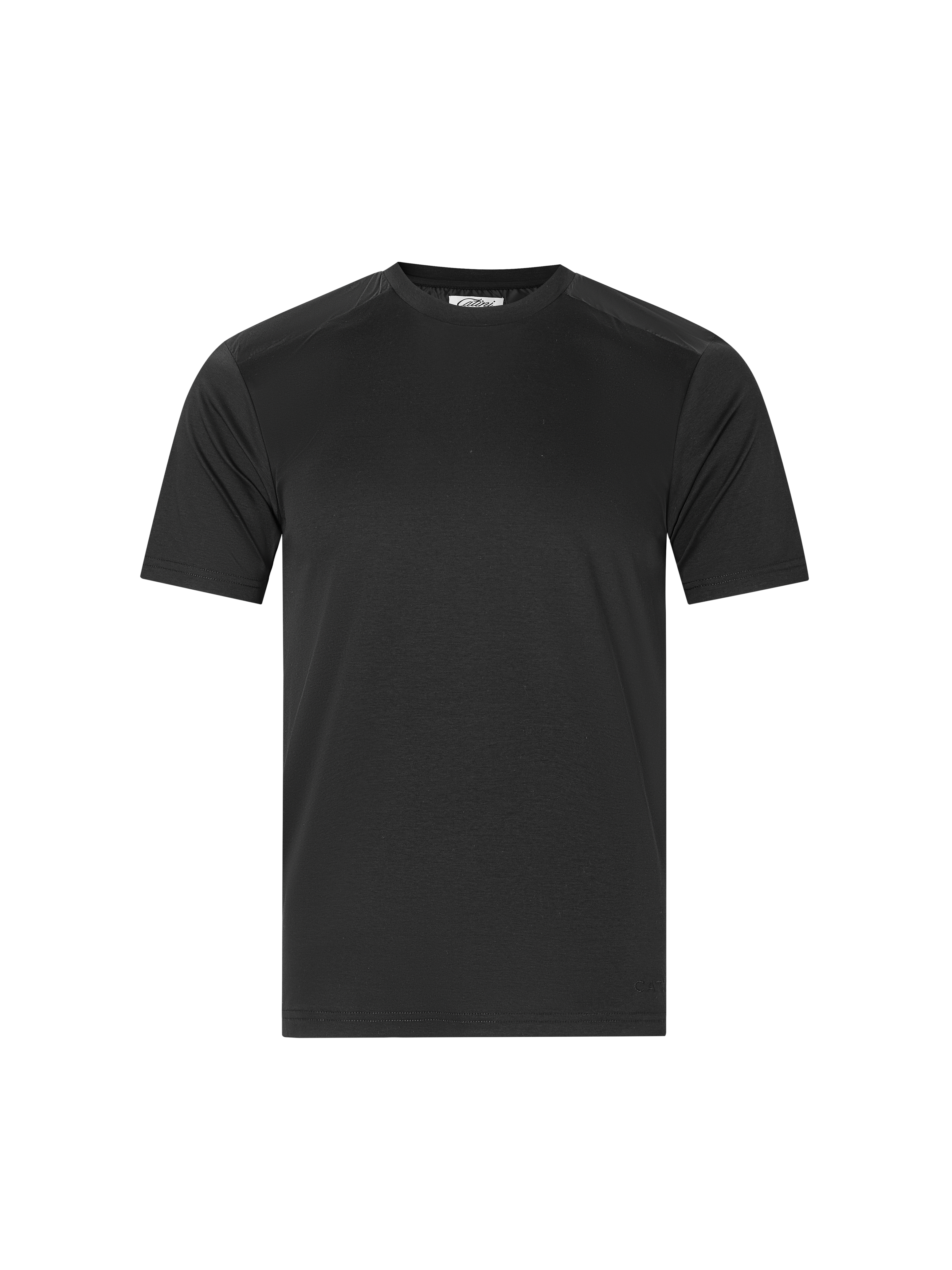 Catini Firenze Luxury Mercerised Cotton Shoulder Panel T-Shirt Black