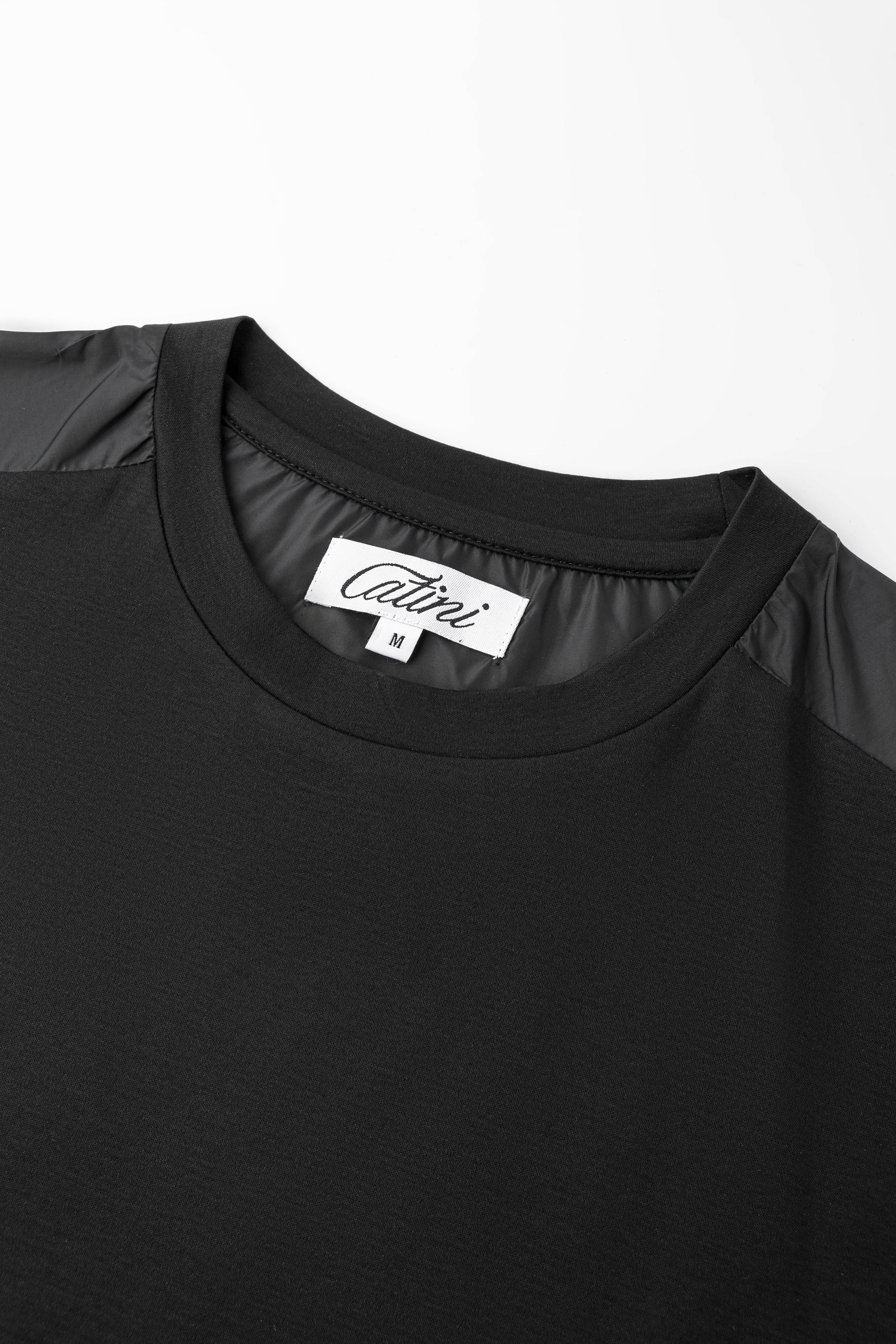 Catini Firenze Luxury Mercerised Cotton Shoulder Panel T-Shirt Black