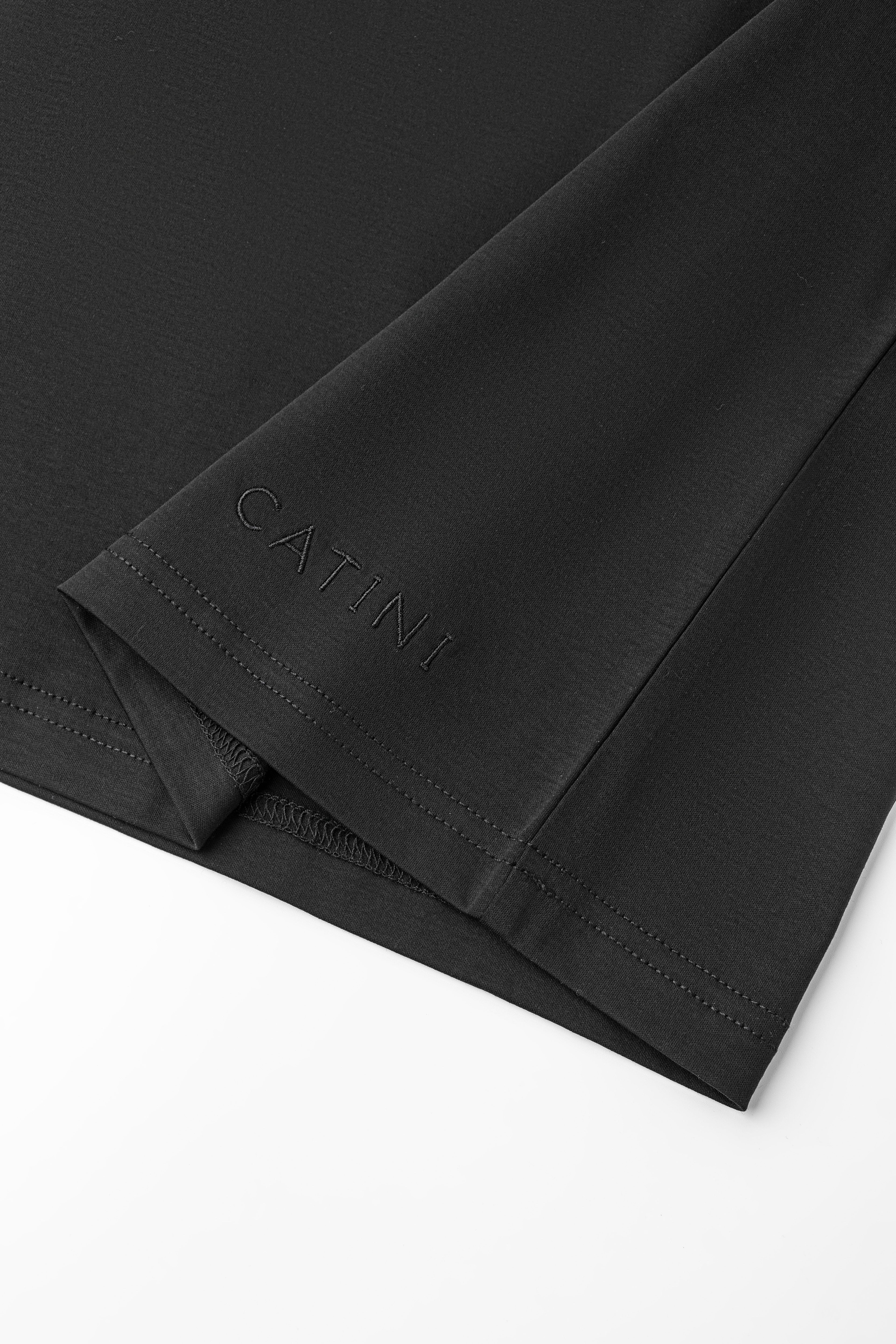 Catini Firenze Luxury Mercerised Cotton Shoulder Panel T-Shirt Black