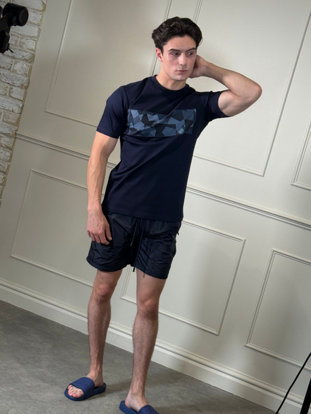Catini Astratto Mercerised Cotton T-Shirt Navy Blue
