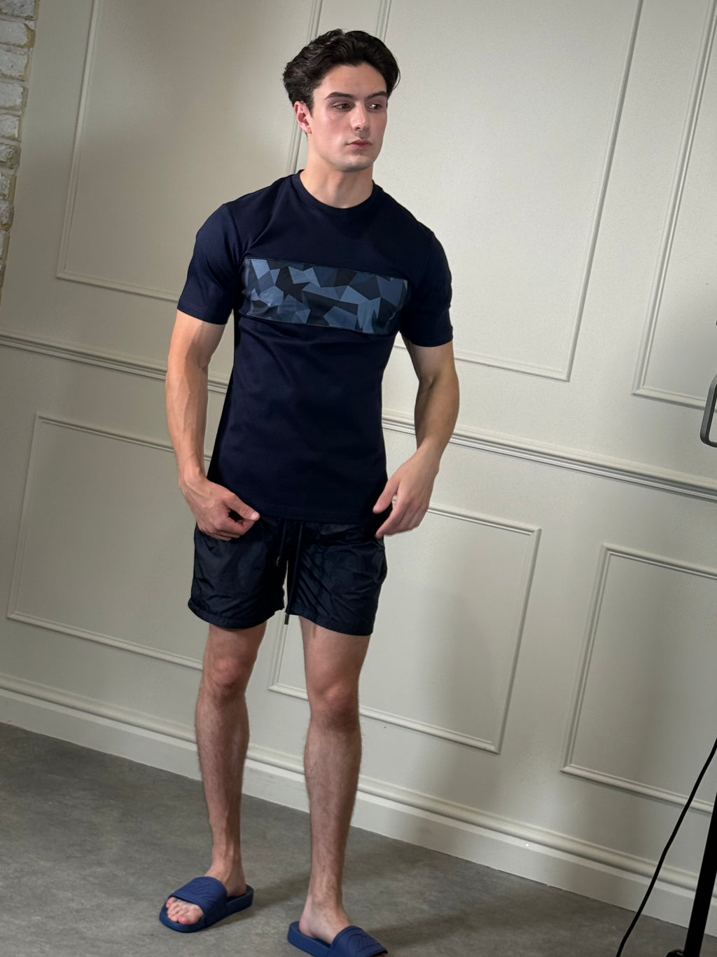 Catini Astratto Mercerised Cotton T-Shirt Navy Blue
