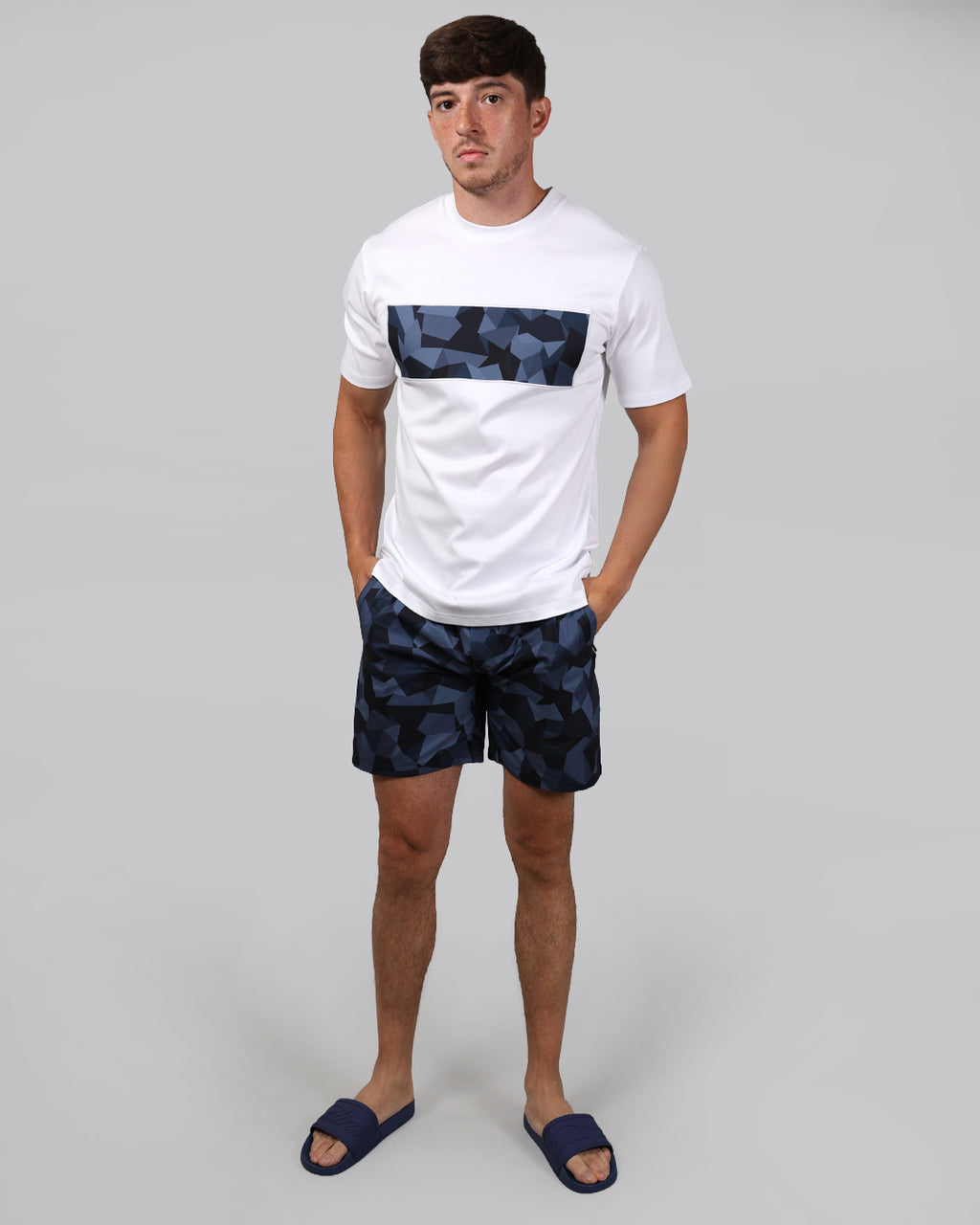 Catini Astratto Mercerised Cotton T-Shirt White/Navy Blue