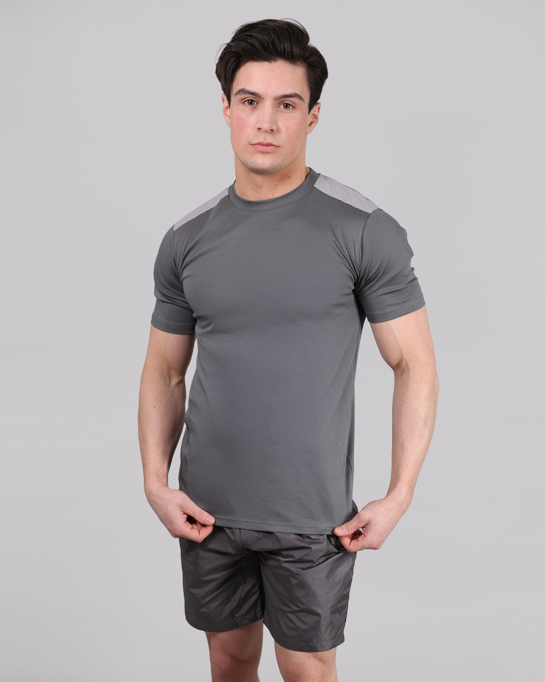 Catini Firenze Nylon Shoulder Panel T-Shirt Grigio Grey/Light Grey Shoulders