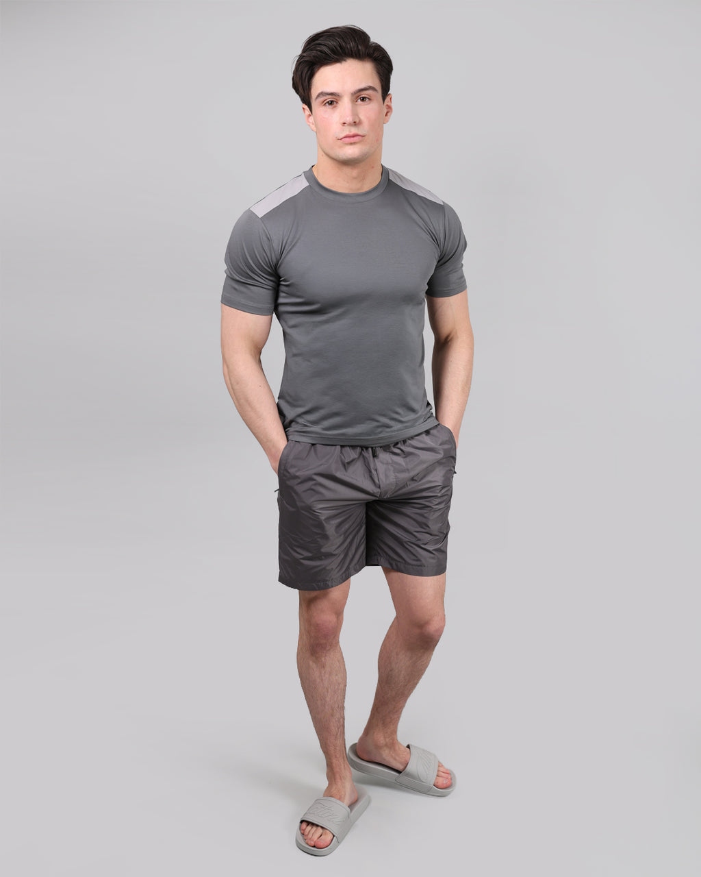 Catini Firenze Nylon Shoulder Panel T-Shirt Grigio Grey/Light Grey Shoulders